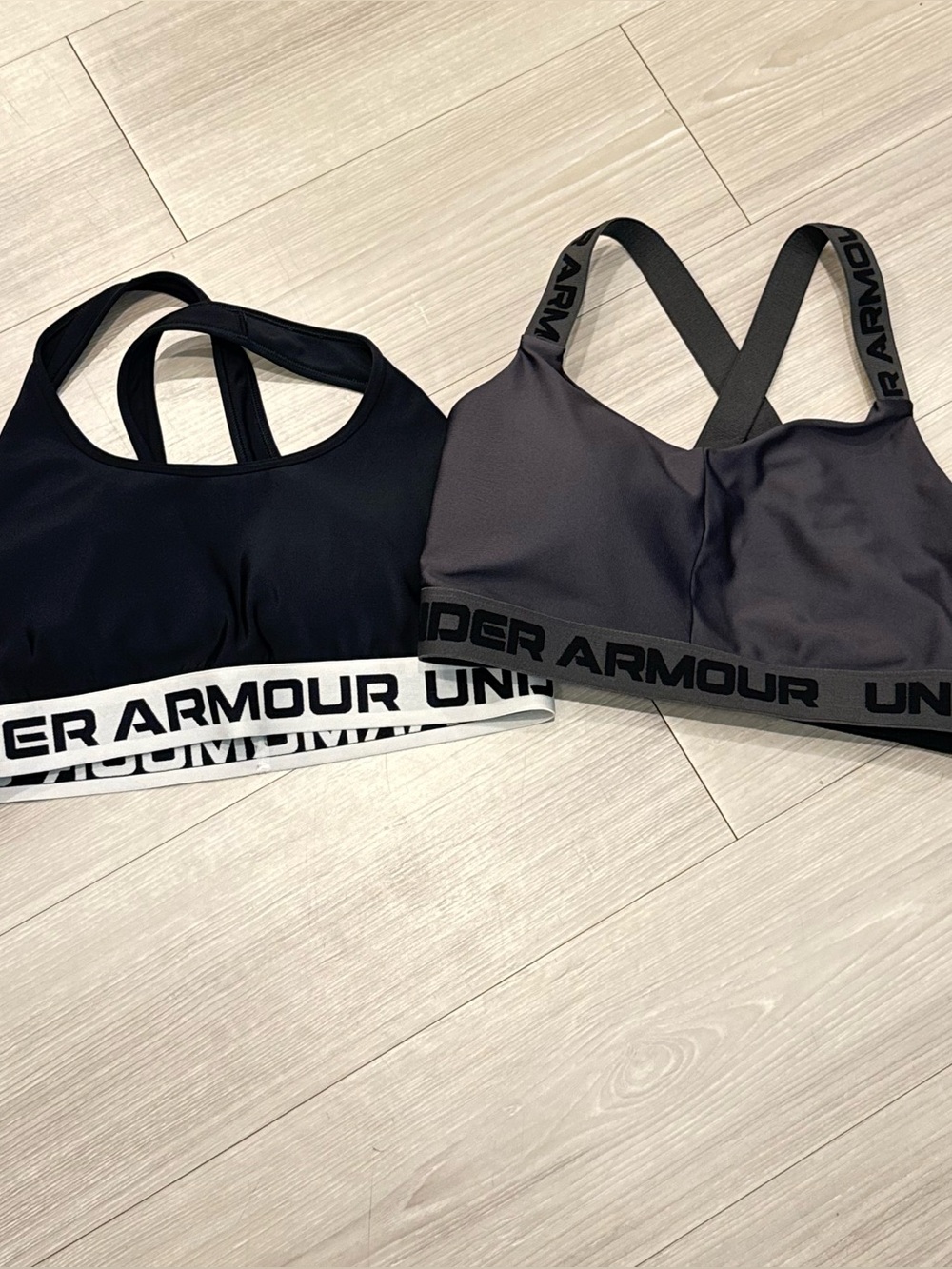 Under Armour Black and Gray Logo Elastic Sports Bras - Dual Pack